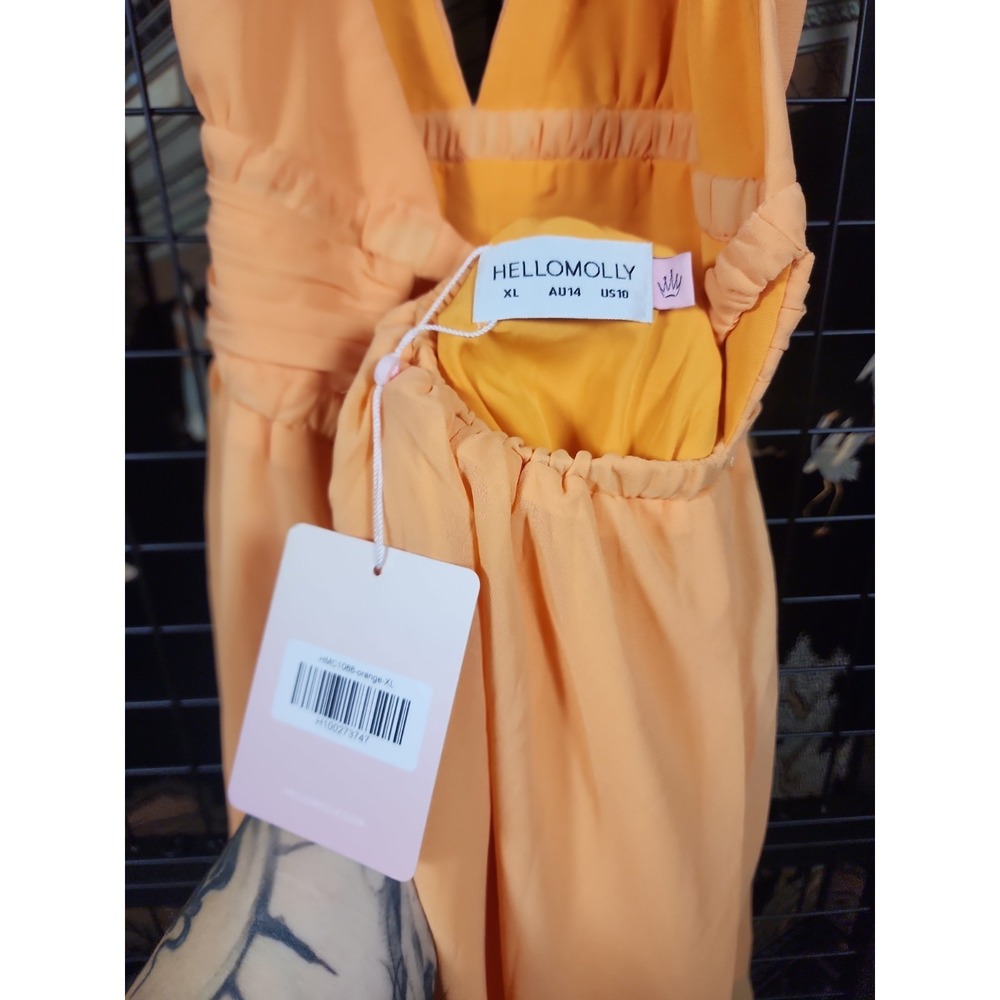 Hello Molly Sunset Tease Chiffon Halter Mini Dress Orange Women's Size XL / 10 - Picture 7 of 8